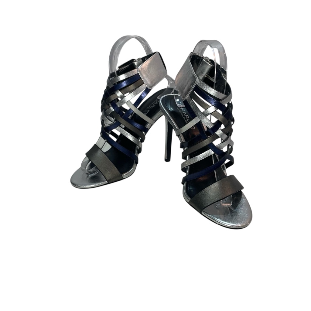 Charles David Metallic Navy Blue & Silver Strappy Heels